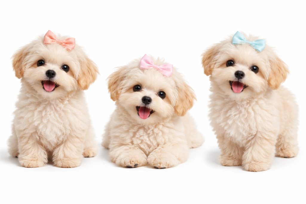 High-quality image of Teacup Maltipoo puppies for sale, featuring their fluffy coats and playful demeanor.
