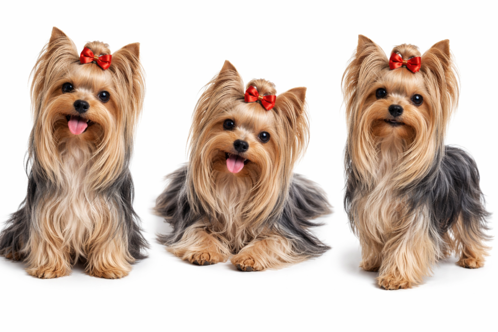 High-quality image of Yorkshire Terrier puppies for sale, featuring their silky coats and bright, playful expressions